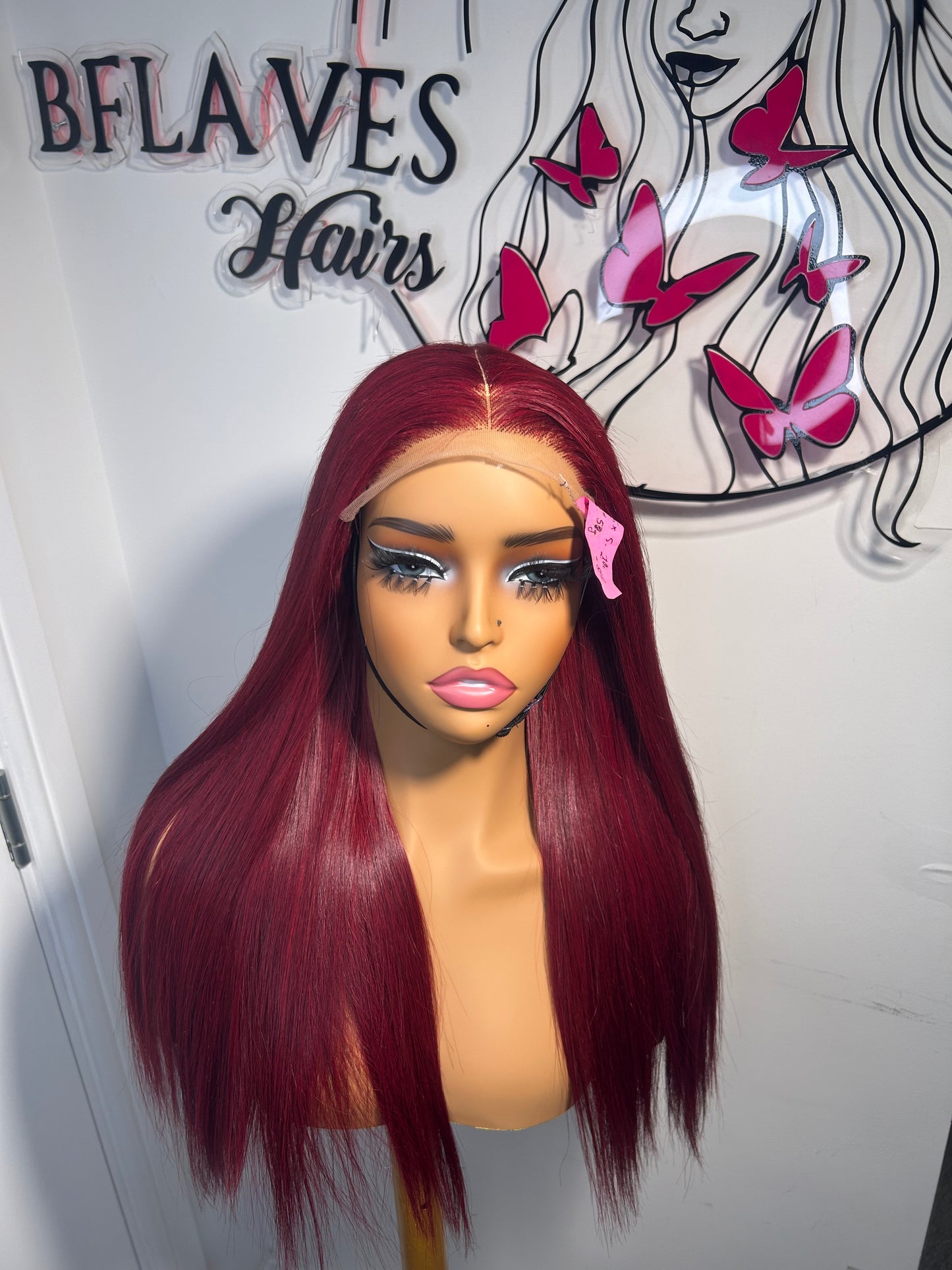 16/18” Wine bonestraight with 5x5 Glueless closure. Website Exclusive 145£
